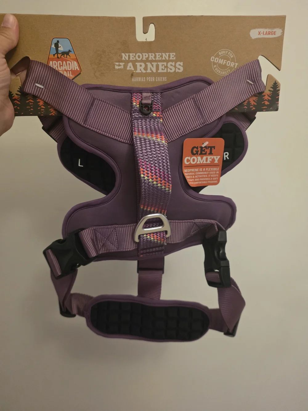 Arcadia Purple Dog Harness with Multicolor Front Strap